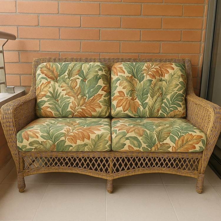 Poltrona en mimbre en tela tropical